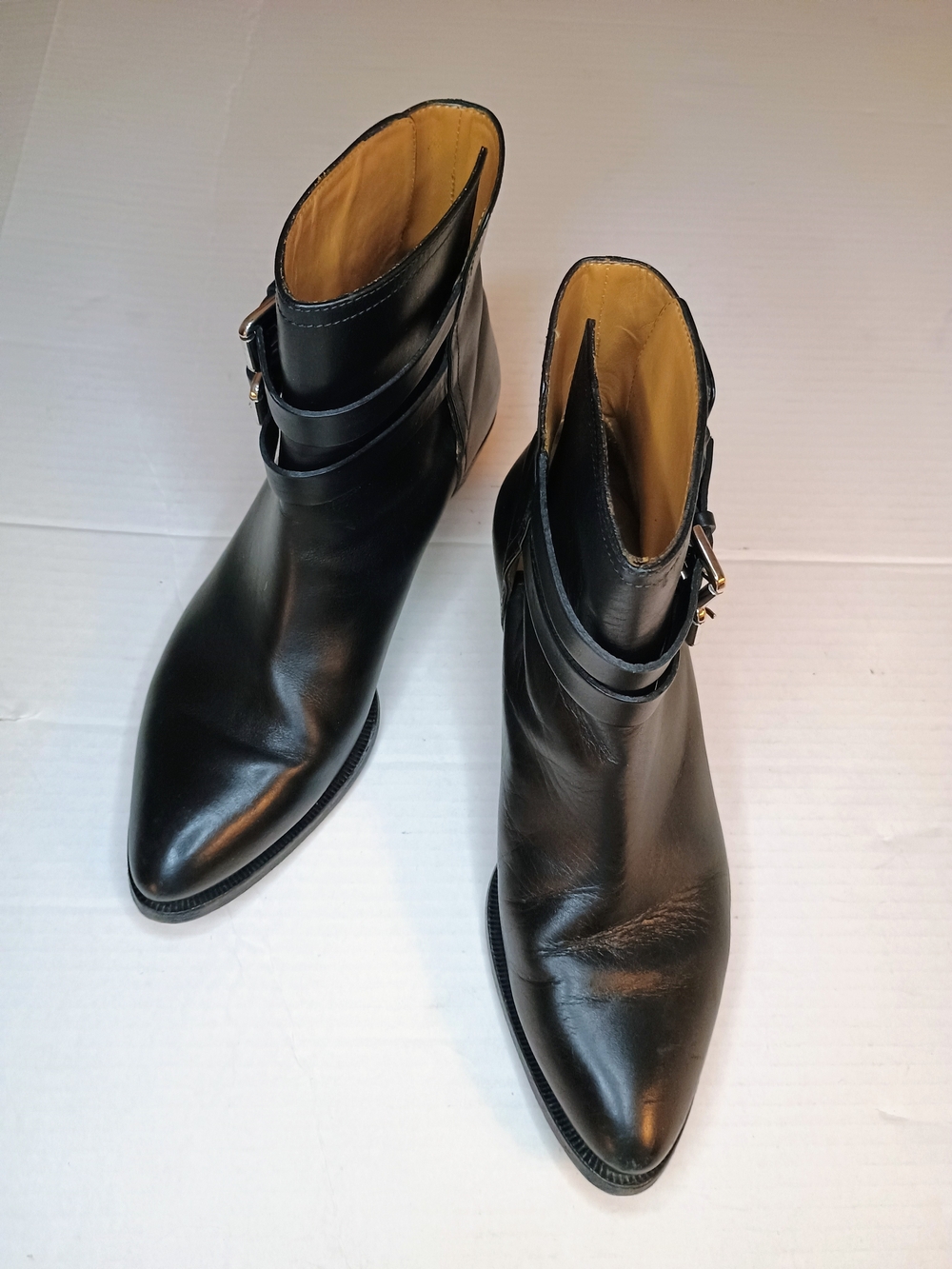 Ralph Lauren WoMen's Black Leather Ankle Boots with Buckle Strap 37.5